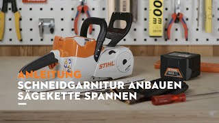 STIHL Motorsäge MSA 120 Schiene und Kette montieren Sägekette spannen [upl. by Aehtla]