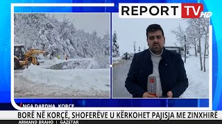 Report TV  Reshjet e dëborës në Korçë 2 mjete bllokohen trashësia e dëborës deri në 1 metër [upl. by Aria]