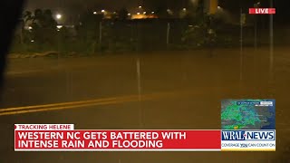 Several downtown Asheville streets experiencing flooding as Helene approaches [upl. by Sulihpoeht575]