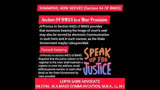 👉Check in Legal InfoDay9 SUMMONS HOW SERVEDSection 64 OF BNSS [upl. by Also]