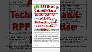 RRB Exam Calendar Exact Dates OUT for ALP JE Technician and RPF SI  Notice PDF [upl. by Leinahtan]