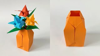 Origami FLOWER VASE  How to make a paper vase [upl. by Thain957]