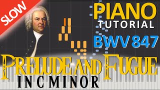 PRELUDE AND FUGUE in C minor BWV 847 Piano Tutorial SLOW [upl. by Aicissej]