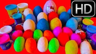 30 Play Doh Surprise Eggs unboxing Maxi Hello Kitty egg Mickey Mouse Peppa Pig Disney Cars [upl. by Eelram]