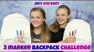 3 Marker Backpack Challenge  Fun Back to School DIY  Jacy and Kacy [upl. by Daphene]