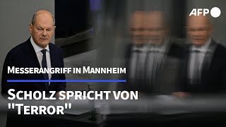 Mannheim Scholz spricht von quotTerrorquot und fordert Abschiebungen nach Afghanistan  AFP [upl. by Nealah]