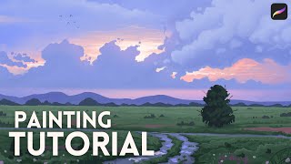 Landscape Painting in Procreate  Purple Sunset FULL TUTORIAL [upl. by Alexa]