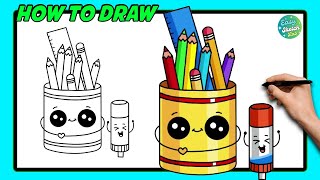 How to Draw CUTE Pencil Holder EASY  StepbyStep Tutorial [upl. by Niwhsa]