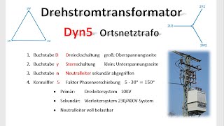 Drehstromtransformator Dyn5 Dy5  Ortsnetztrafo  Kennziffern  Phasenverschiebung  Elektrotechnik [upl. by Atinuaj60]