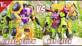 Jinbao VS NBK size and height comparison Devastator Jinbao Yellow VS Devastator NBK Green [upl. by Aneles]