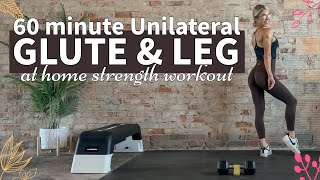 60 Minute Unilateral Glute amp Leg Workout  Low Impact  At Home  No Jumping  1 Dumbbell Band Bench [upl. by Raval]