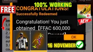 FREE FIRE REDEEM CODE TODAY 16 NOVEMBER REDEEM CODE FREE FIRE  FF REDEEM CODE TODAY 16 NOVEMBER FF [upl. by Halfon935]