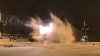 Amtrak Train Hits Huge Snowdrift [upl. by Martinelli526]