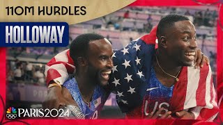 Grant Holloway TRIUMPHS for mens 110m hurdles crown Daniel Roberts snags silver  Paris Olympics [upl. by Oetsira]