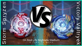 Storm Spryzen vs Victory Valtryek  On Real Life Beyblade Stadium [upl. by Greysun]