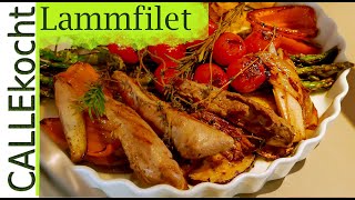 Lammfilet aus der Grillpfanne  Rosa gebraten  Rezept [upl. by Areik]