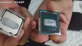 تجربتي في عمل ديليد و فصل المشتت الحراري عن المعالج و استخدام السائل المعدني i7 3770k CPU Delid [upl. by Ynaffad209]