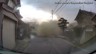 Dashcam video of strong Japan earthquake in January tsunami [upl. by Yebloc]