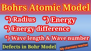 Bohrs Atomic Model  Radius Energy  Energy Difference  Wave Length  Wave Number  Defects [upl. by Itram]