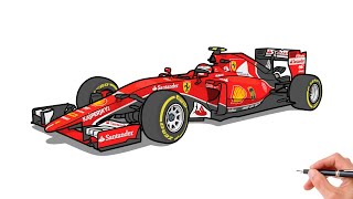 How to draw a FERRARI F1 2015  drawing ferrari formula 1 sf15t sports car step by step [upl. by Juan]