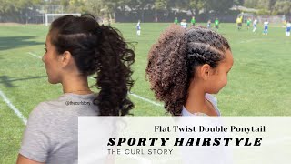 Sporty Hairstyle for Curly Hair  Double Ponytail  Flat Twists  The Curl Story [upl. by Sert]