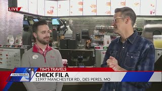 Tims Travels Grab a free chicken sandwich at ChickFilA [upl. by Aleciram]