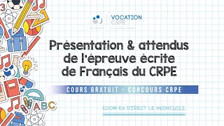 CRPE 2023 ～ PRÉSENTATION amp ATTENDUS DE LÉPREUVE ÉCRITE DE FRANÇAIS  COURS GRATUIT [upl. by Sellers]