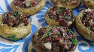 Receta de Champiñones rellenos de jamón  RECETA DE NAVIDAD [upl. by Reginauld367]