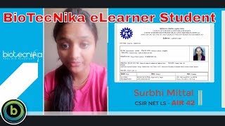 Surbhi Mittal CSIR NET NET Rank 42 shares her experience with BioTecNika coaching [upl. by Dinsmore]