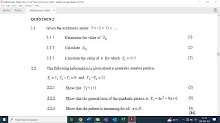 NOVEMBER 2023 GRADE 12 MATHEMATICS PAPER 1 P1  Arithmetic Series amp Quadratics QUESTION 2  MEMO [upl. by Rhodie]