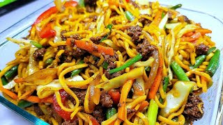 GUYANESE MINCED BEEFGROUND BEEF CHOWMEIN recipe [upl. by Reinhard450]