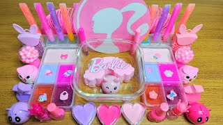 Barbie Slime  Mixing Barbie makeup glitter stars and so much more to make a pink Barbie slime [upl. by Analihp]