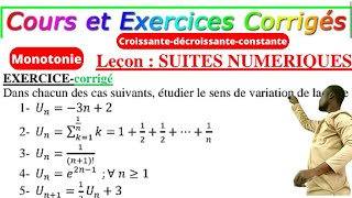 Suites NumériquesMonotoniesens de variations [upl. by Gehman]