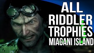 Batman Arkham Knight  All Riddler Trophies  Miagani Island [upl. by Saixela]