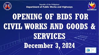 Procurement Livestream for DPWH Davao del Norte DEO on December 3 2024 Civil Works and Goods [upl. by Krucik934]