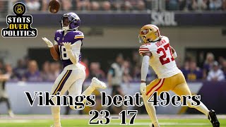 Sam Darnold and an attacking defense drive the undefeated Vikings in a 2317 win over the 49ers [upl. by Daney774]