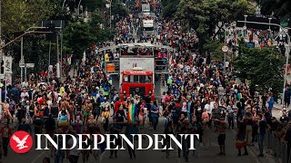 Live Thousands take to the streets of Sao Paolo in celebration of gay pride [upl. by Anaimad]