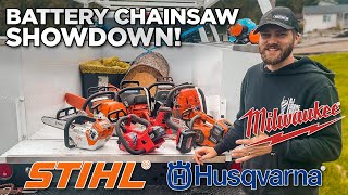 Battery Chainsaw Showdown Stihl vs Husky vs Milwaukee [upl. by Ancilin]