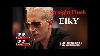 Incredible Poker Hand  Straight Flush quotElkYquot Grospellier vs PairAces [upl. by Arhna]