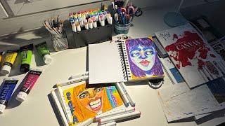 art vlog 🎨  unboxing markers and filling my sketchbook draw with me [upl. by Erej]