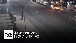 New video shows moments Tesla flies through air before slamming into building in Pasadena [upl. by Pardew]