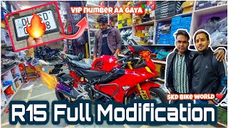 Yamaha R15 V4 Red Colour Full Modification In Karol Bagh SKDBIKEWORLD 2024 l Sobit Sharma Vlogs [upl. by Sokram136]