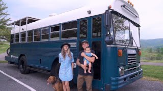 Tour The Tiny Home On Wheels With a Roofdeck Couple Built In Old School Bus [upl. by Rutherfurd75]