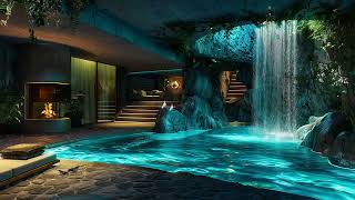 5Star Resort 🎧 Poolside Ambience with Crackling Fire Waterfall Sounds for Deep Healing Relaxation [upl. by Zarah]