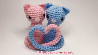 Gatitos enamorados a Crochet 😻😻 San Valentín  gatitos tejidos formando corazón ♥️ [upl. by Madelene]