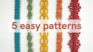 5 easy patterns  square knot variations  macrame beginners tutorial [upl. by Windy956]