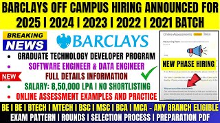 Barclays Biggest Hirings  New Mass Hiring Announced  OFF Campus Drive 2025 2024 2023 2022 Batch [upl. by Naanac]