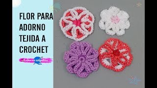 FLOR PARA ADORNO TEJIDA A CROCHET  Labores Angélika [upl. by Llerat]