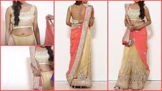 Stylist lehenga saree Draping  Gujrati style Saree Blouse wearing [upl. by Dlorej]