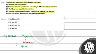 The incorrect statements regarding enzymes are A Enzymes are biocatalystsB Enzymes are non [upl. by Thanasi]